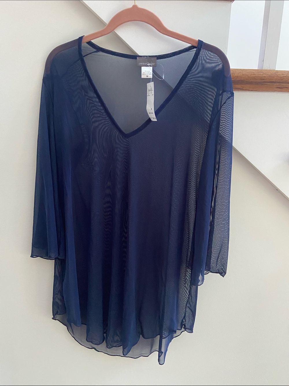 Jordan Taylor Navy Blue Sheer V-Neck Swim Coverup